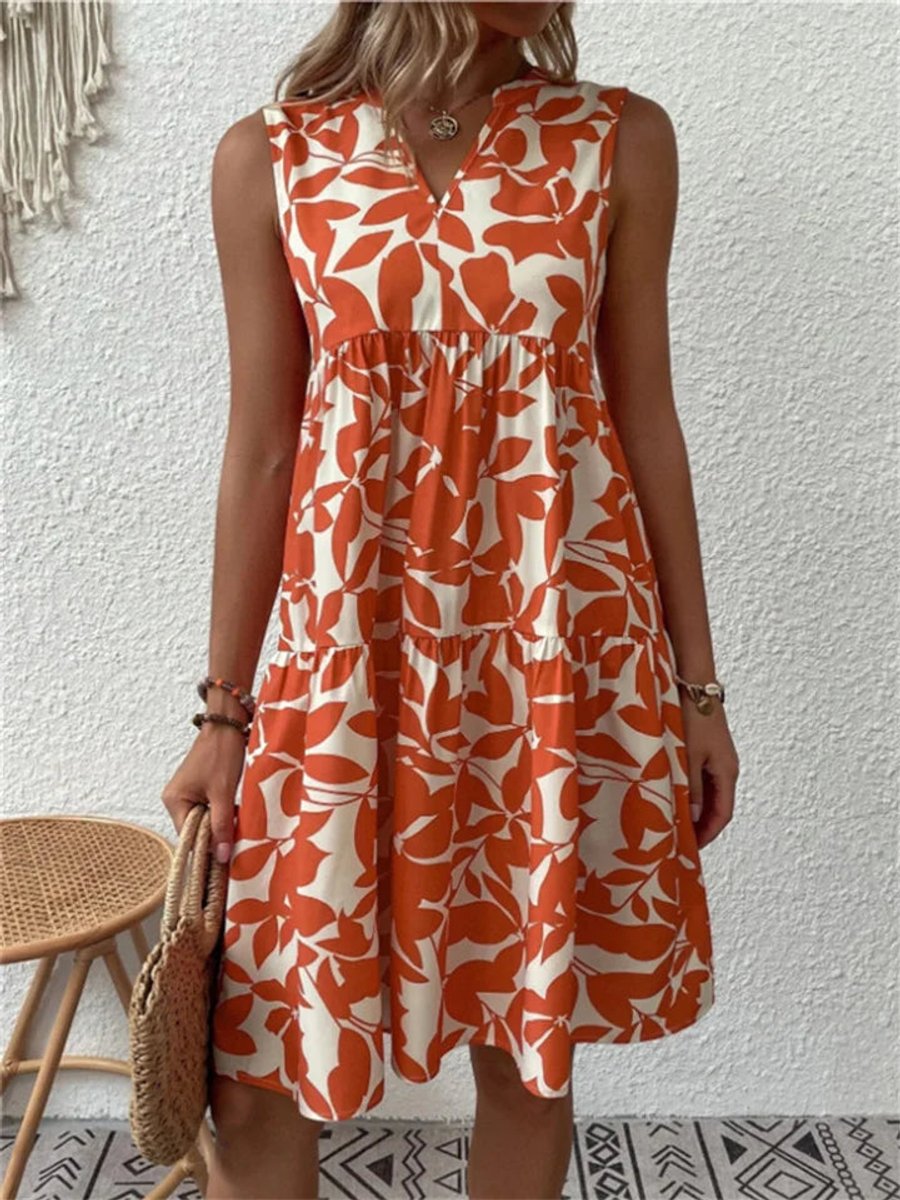 Katharina Sleeveless Tropical Print A-Line Summer Dress