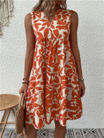 Katharina Sleeveless Tropical Print A-Line Summer Dress