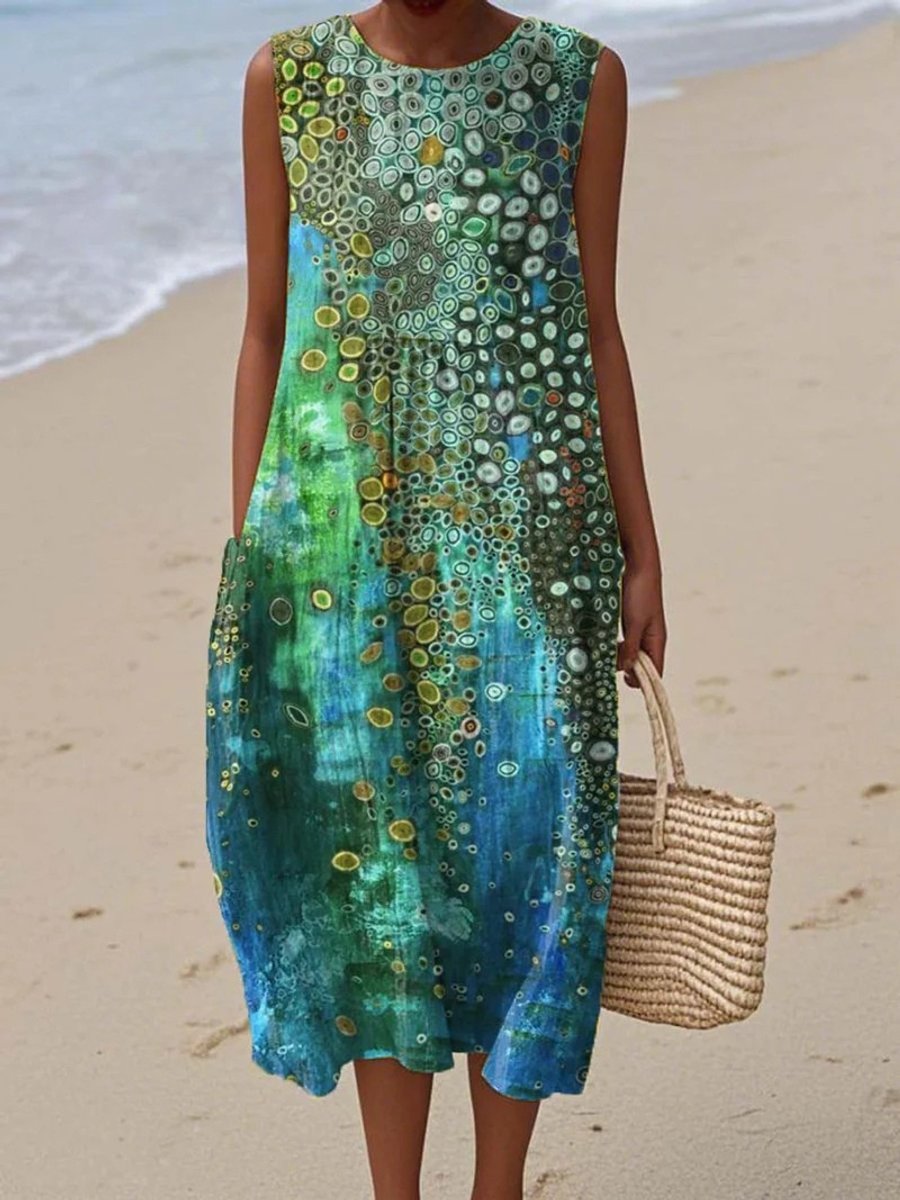 Sophie Sleeveless Print Beach Midi Dress
