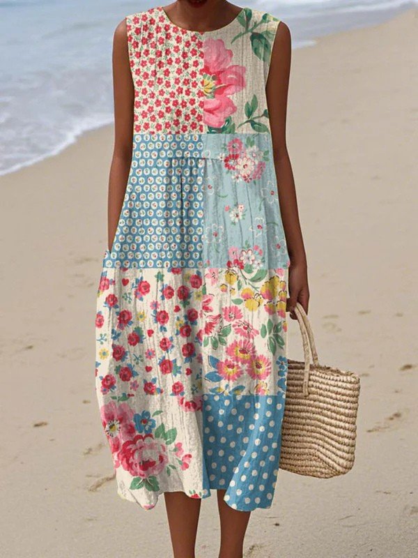 Annika Sleeveless Patchwork Midi Dress
