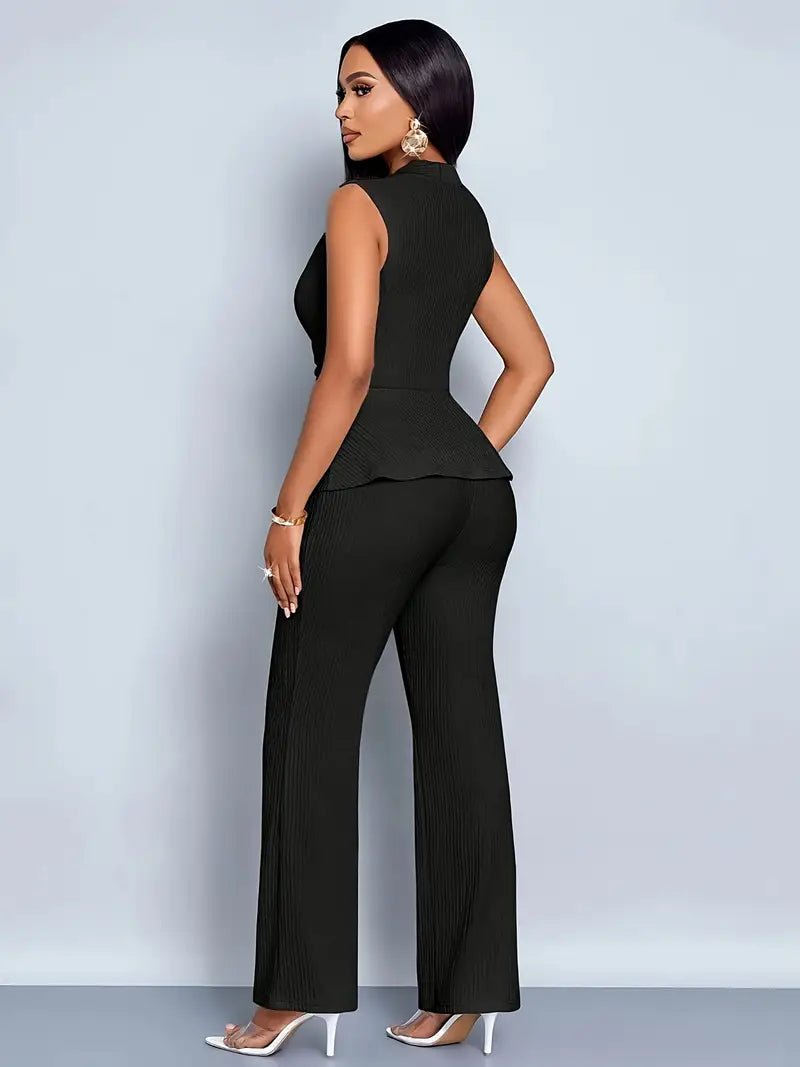 Johanna Peplum Wrap Top and Flare Pants Set