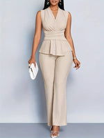 Johanna Peplum Wrap Top and Flare Pants Set