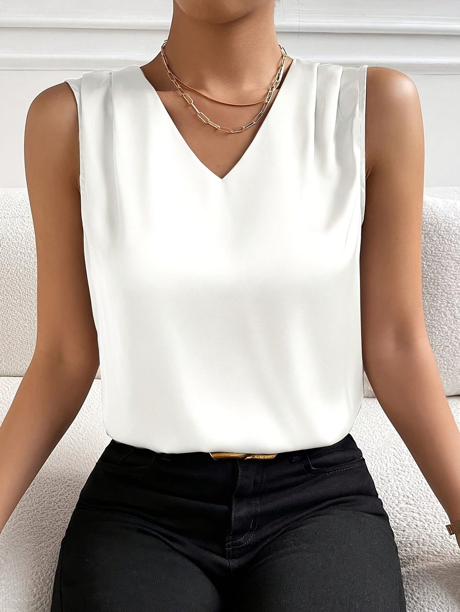 Clara Sleeveless Satin V-Neck Top