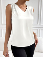 Clara Sleeveless Satin V-Neck Top