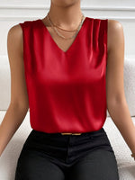 Clara Sleeveless Satin V-Neck Top