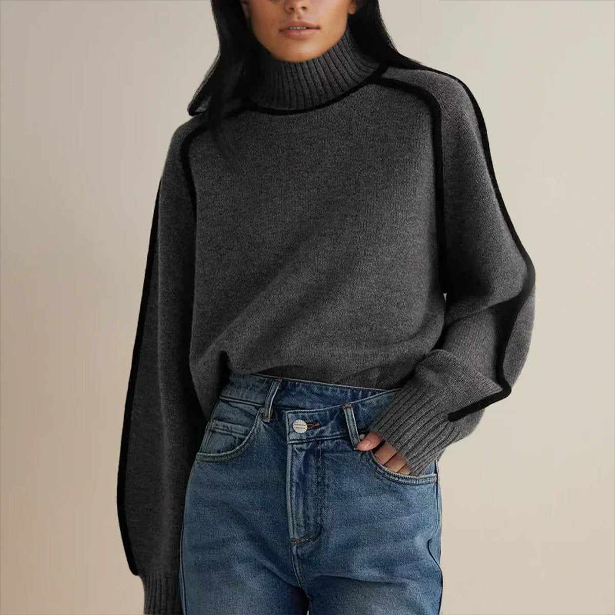 Sophie Oversized Turtleneck Sweater with Contrast Stripes
