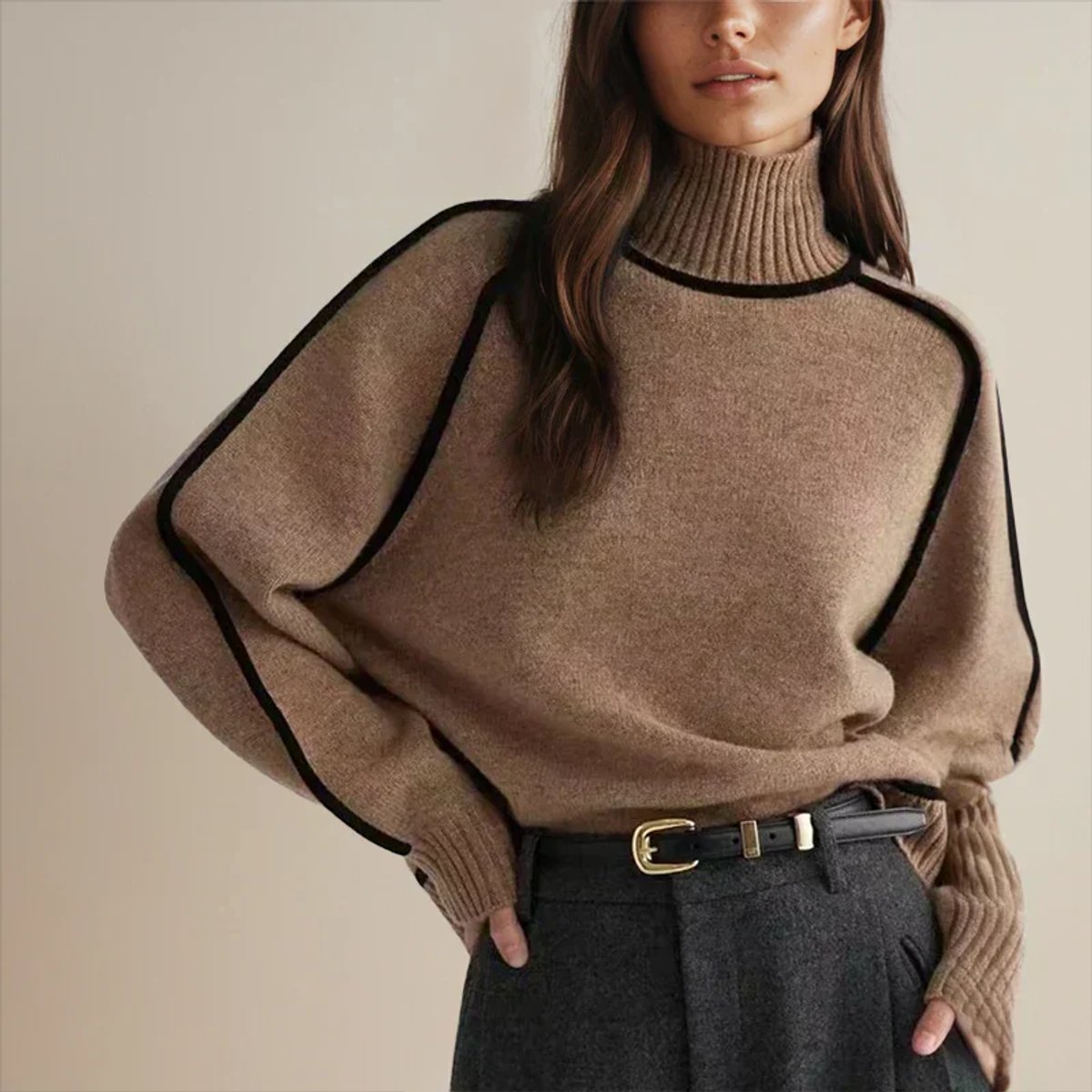Sophie Oversized Turtleneck Sweater with Contrast Stripes