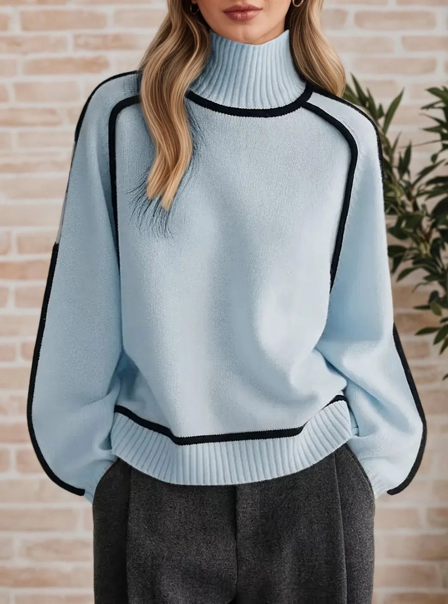 Sophie Oversized Turtleneck Sweater with Contrast Stripes