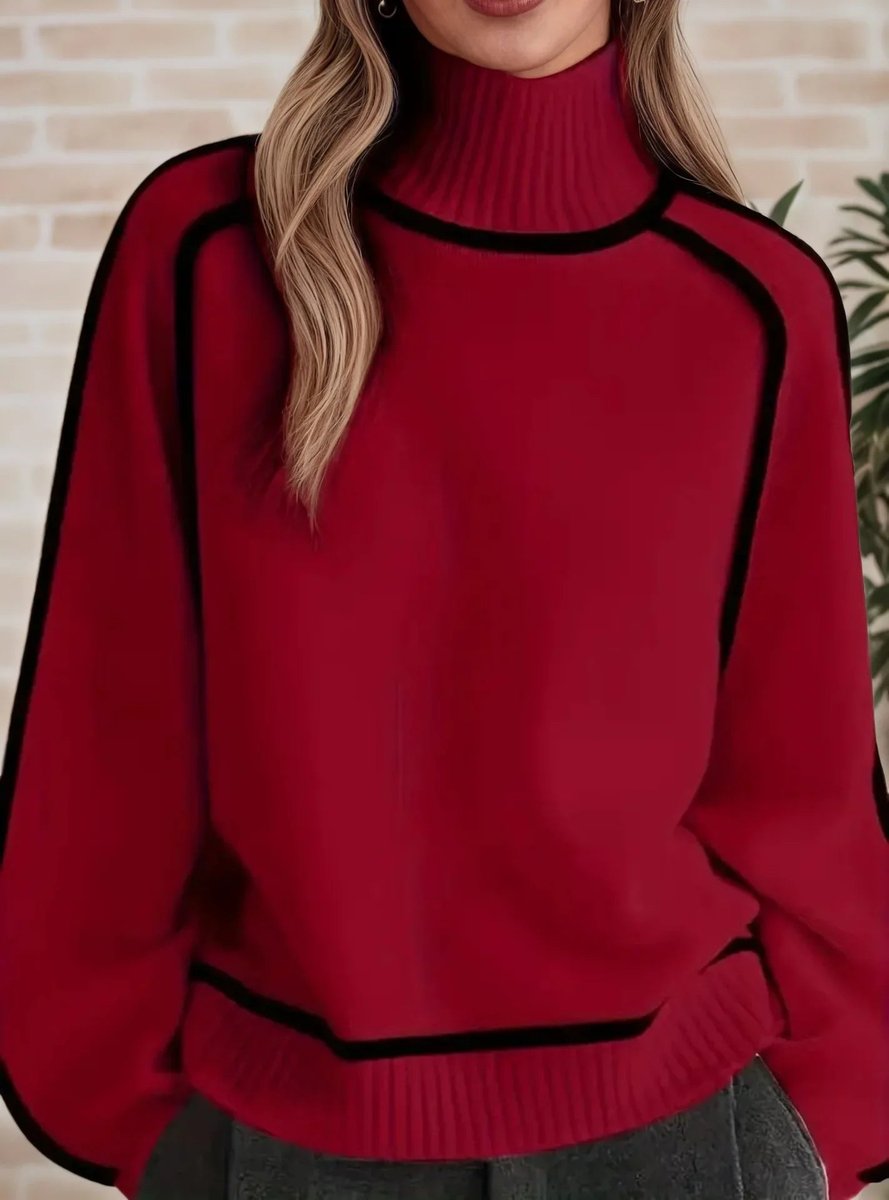 Sophie Oversized Turtleneck Sweater with Contrast Stripes