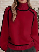 Sophie Oversized Turtleneck Sweater with Contrast Stripes