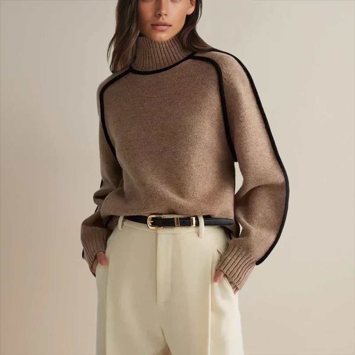 Sophie Oversized Turtleneck Sweater with Contrast Stripes