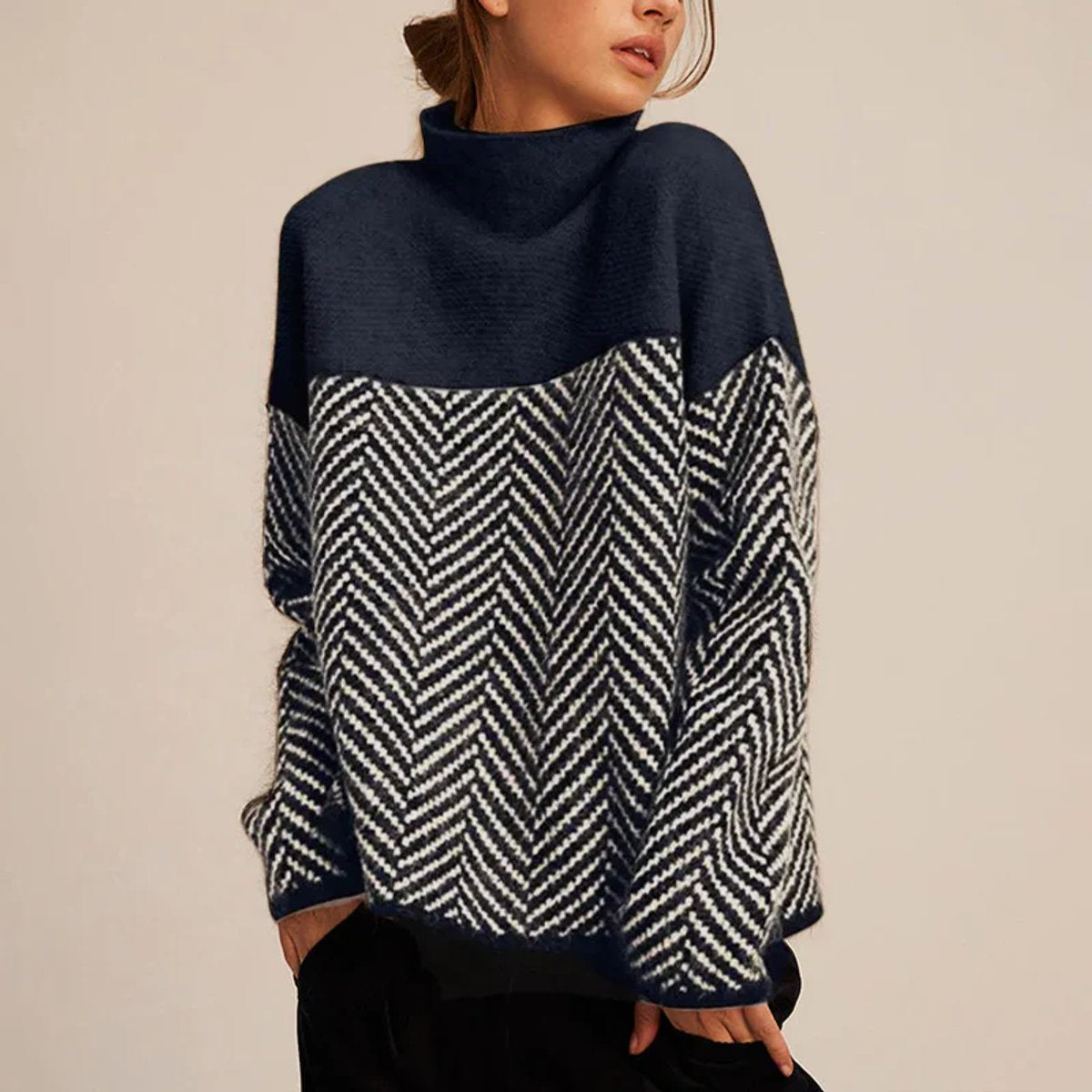 Greta Herringbone Oversized Turtleneck Sweater