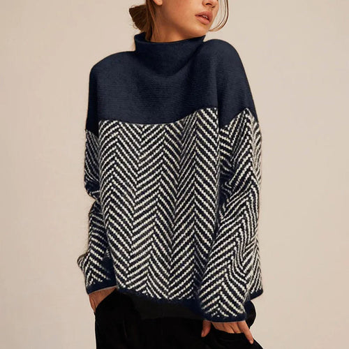 Greta Herringbone Oversized Turtleneck Sweater