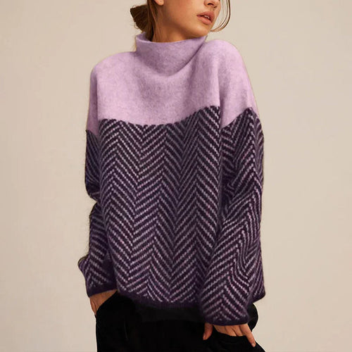 Greta Herringbone Oversized Turtleneck Sweater