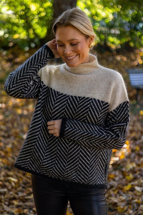 Greta Herringbone Oversized Turtleneck Sweater