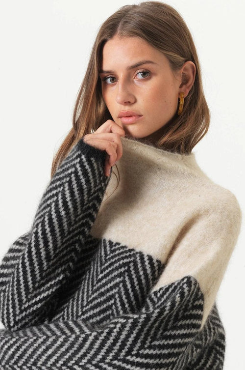 Greta Herringbone Oversized Turtleneck Sweater