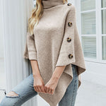 Leonie Turtleneck Poncho Sweater with Button Detail