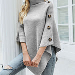 Leonie Turtleneck Poncho Sweater with Button Detail