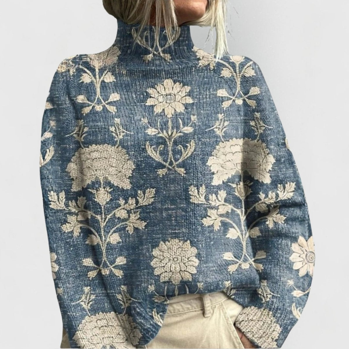 Annika Floral Relaxed-Fit Turtleneck Sweater
