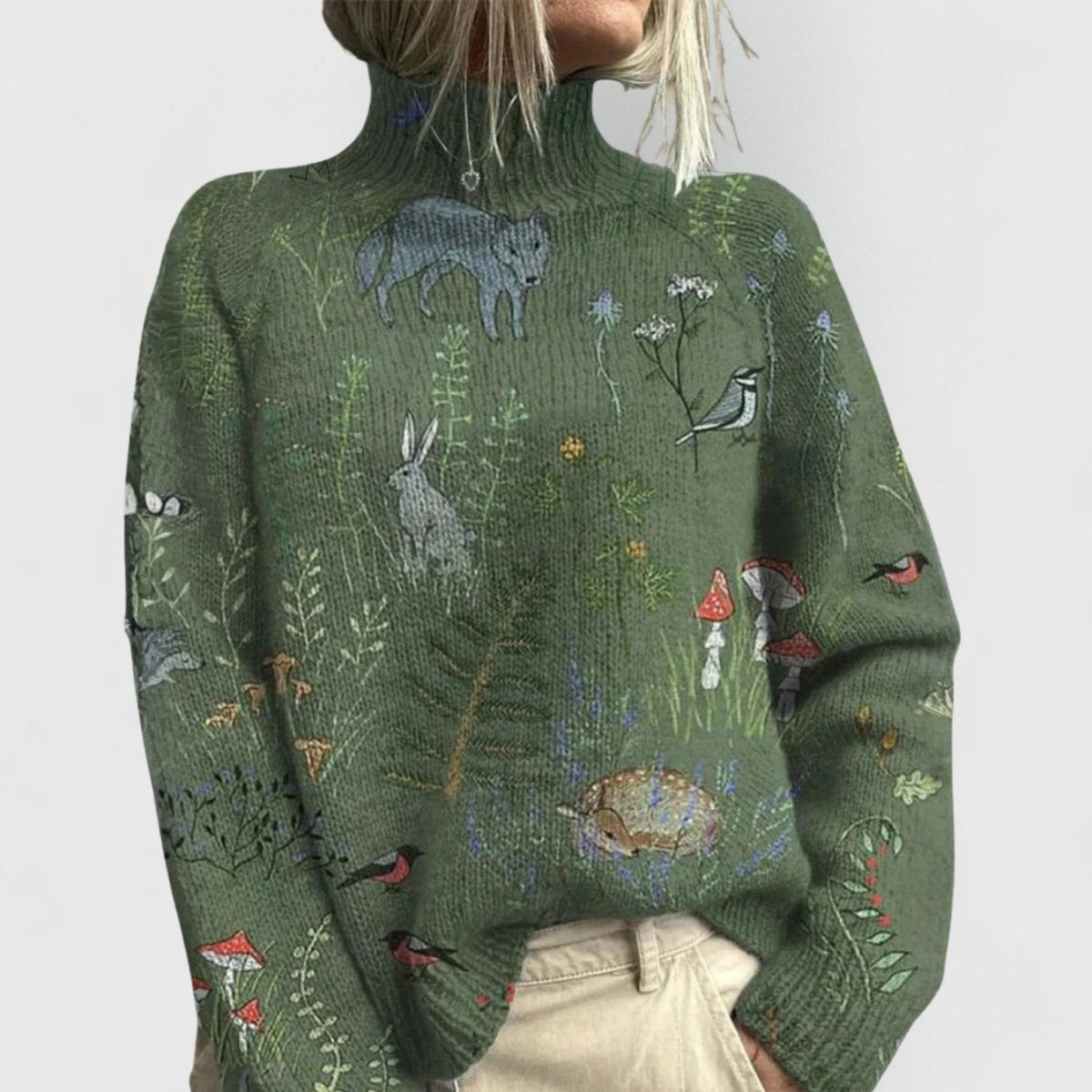 Annika Floral Relaxed-Fit Turtleneck Sweater