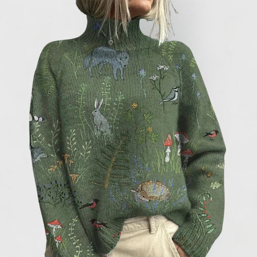 Annika Floral Relaxed-Fit Turtleneck Sweater