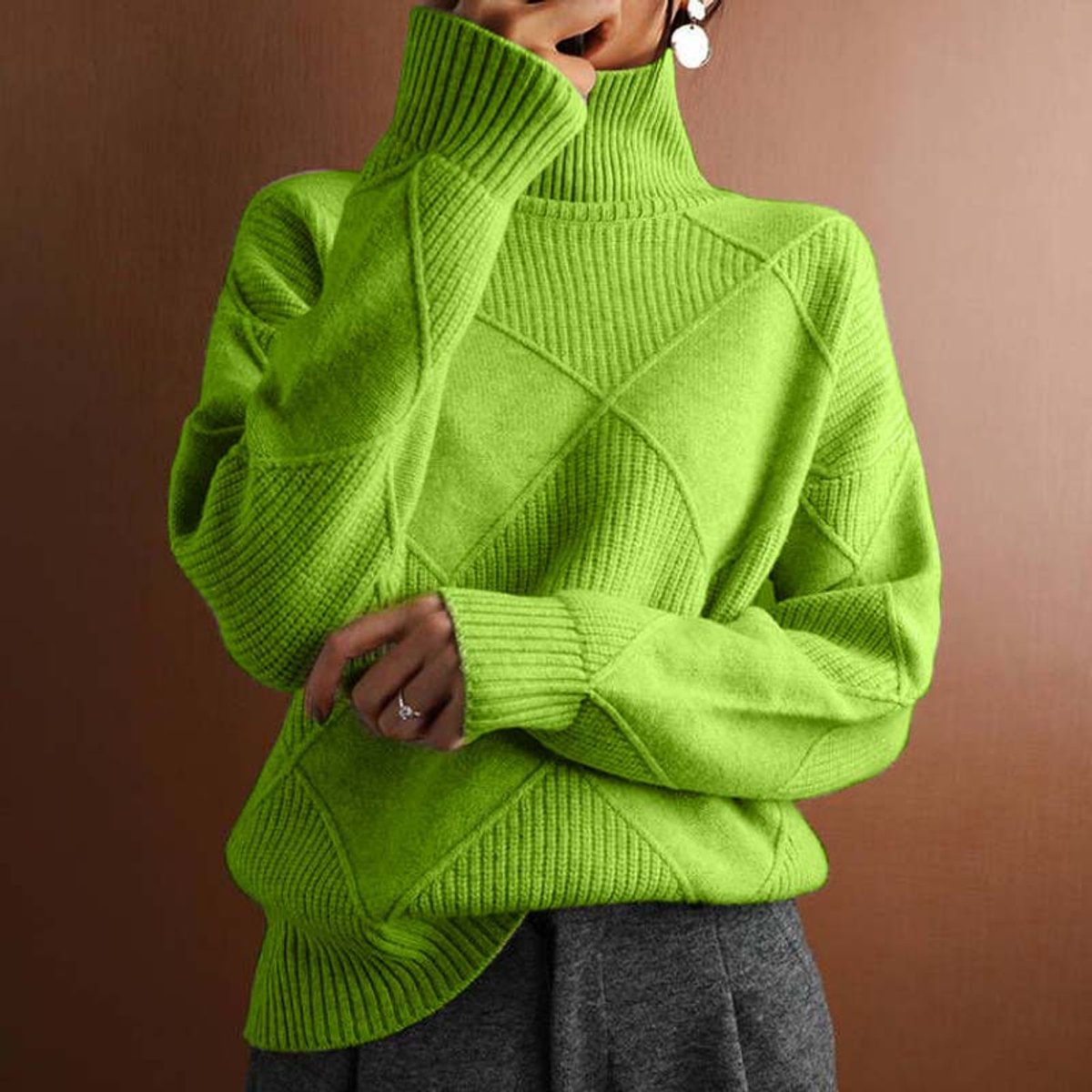Greta Diamond Knit Turtleneck Sweater