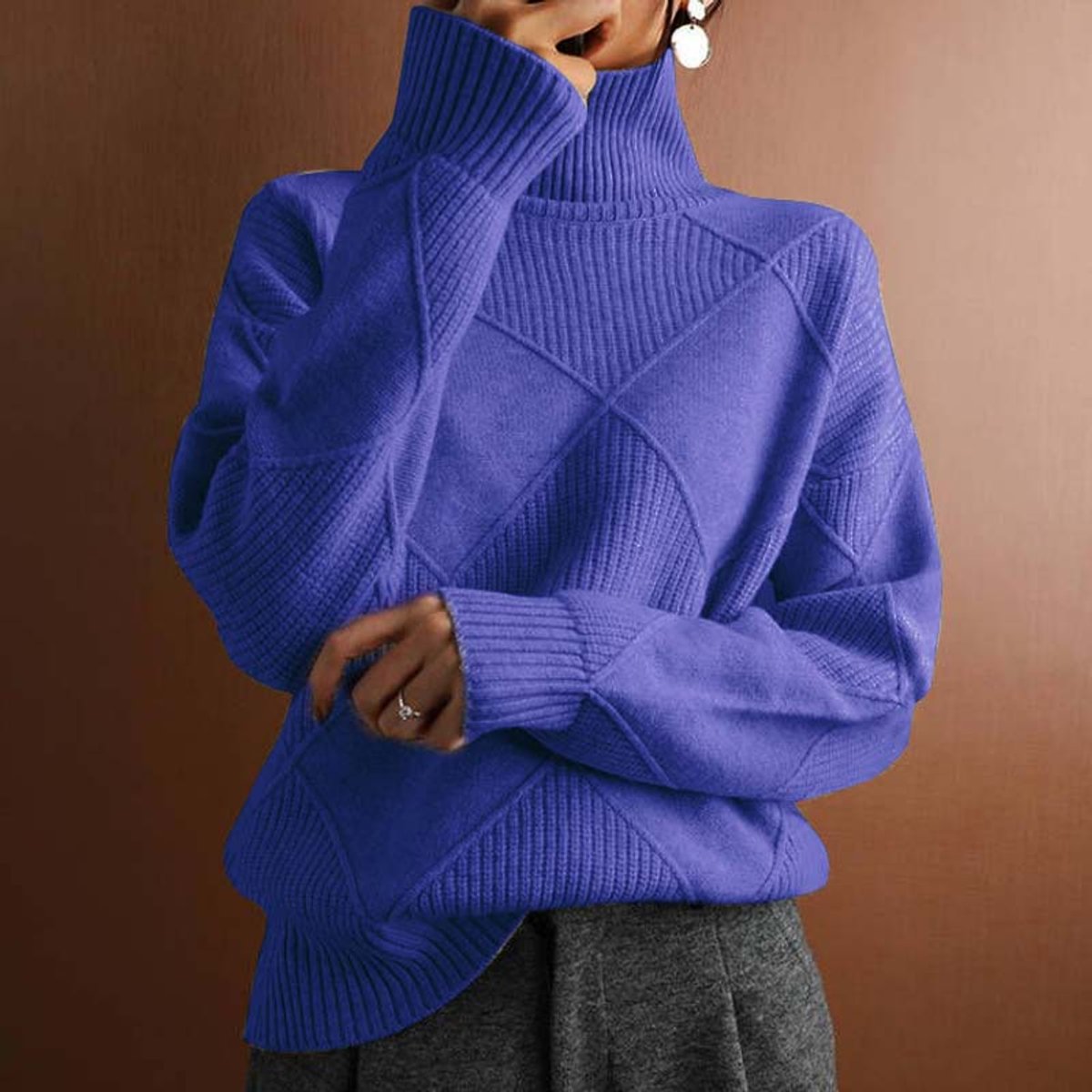 Greta Diamond Knit Turtleneck Sweater