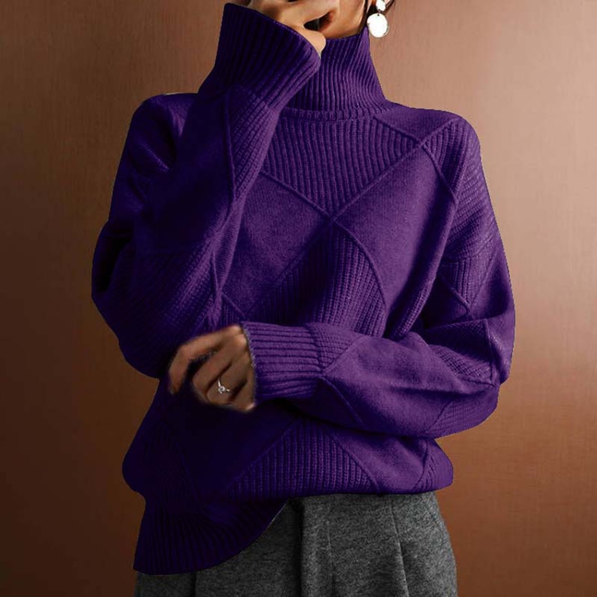Greta Diamond Knit Turtleneck Sweater