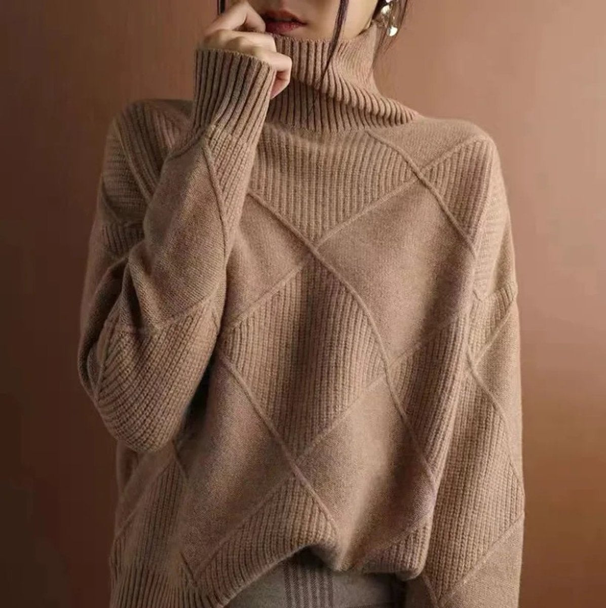 Greta Diamond Knit Turtleneck Sweater
