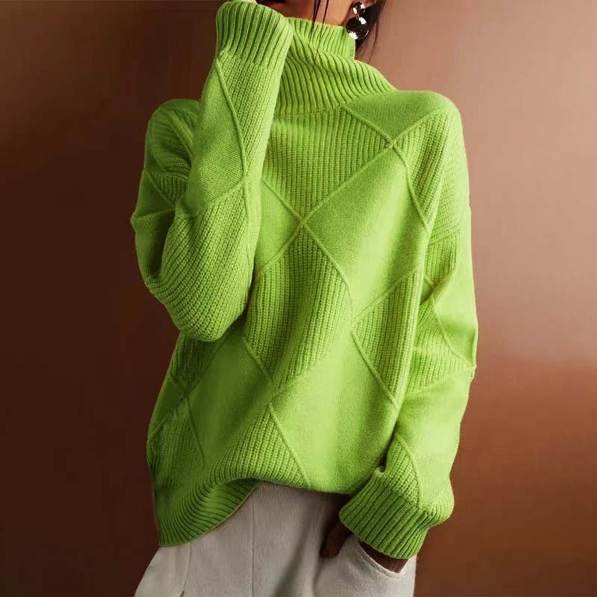 Greta Diamond Knit Turtleneck Sweater