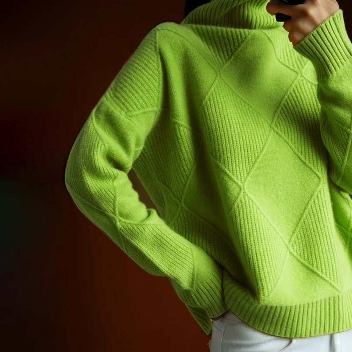 Greta Diamond Knit Turtleneck Sweater