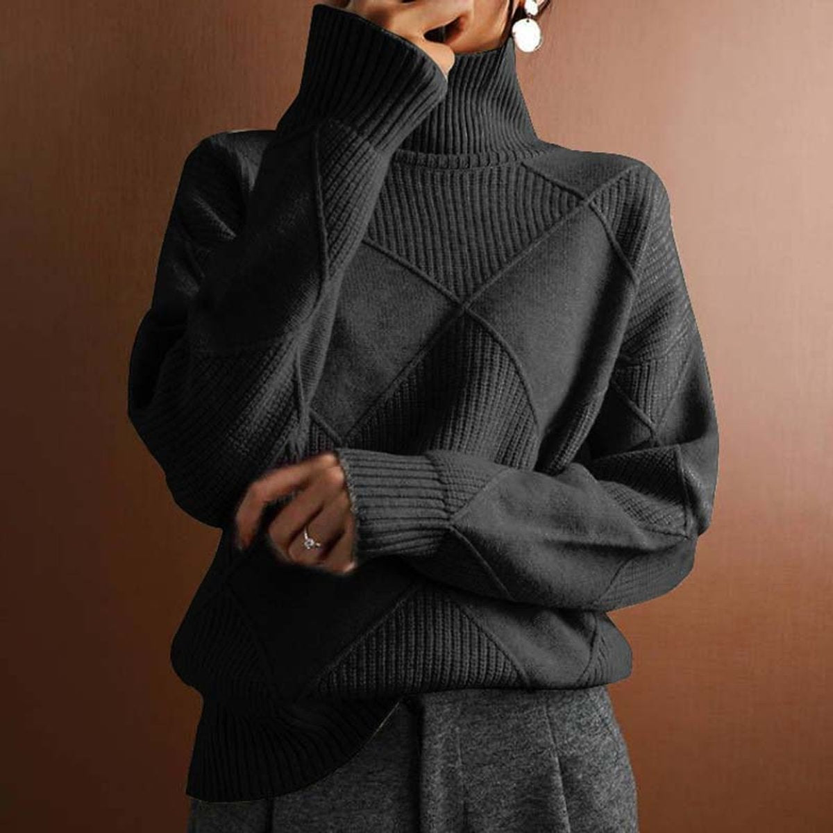 Greta Diamond Knit Turtleneck Sweater
