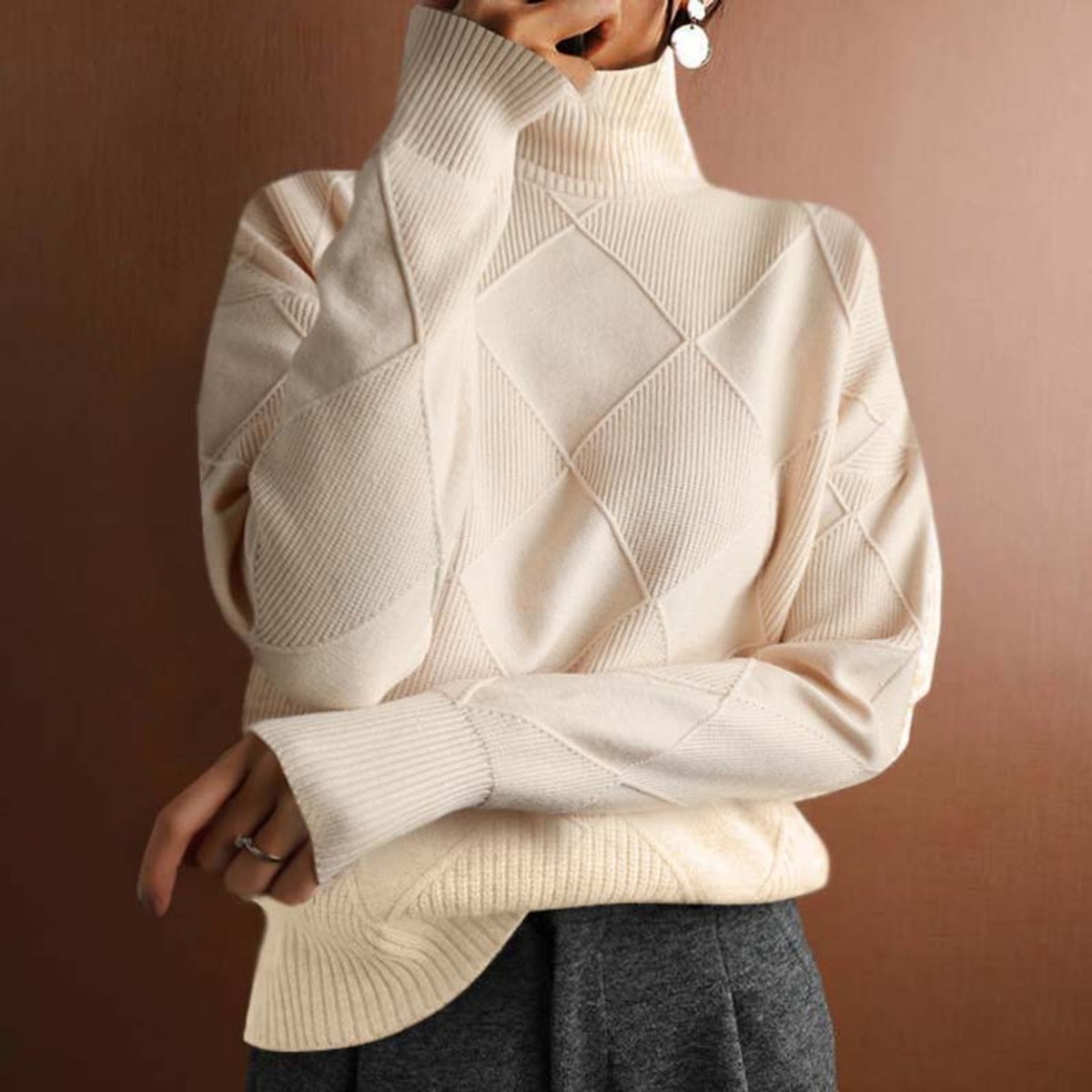 Greta Diamond Knit Turtleneck Sweater