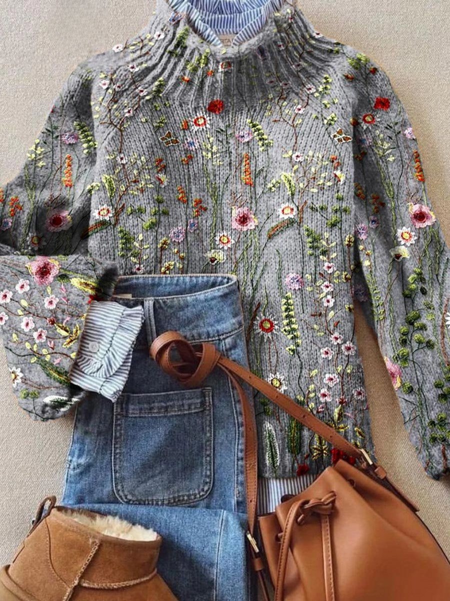 Sophie Vintage Floral Knit Turtleneck
