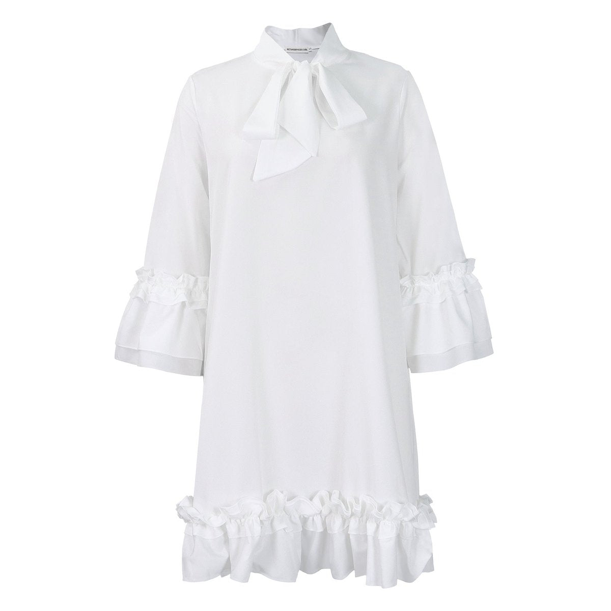 Annika Ruffle Tunic Mini Dress with Bow Collar