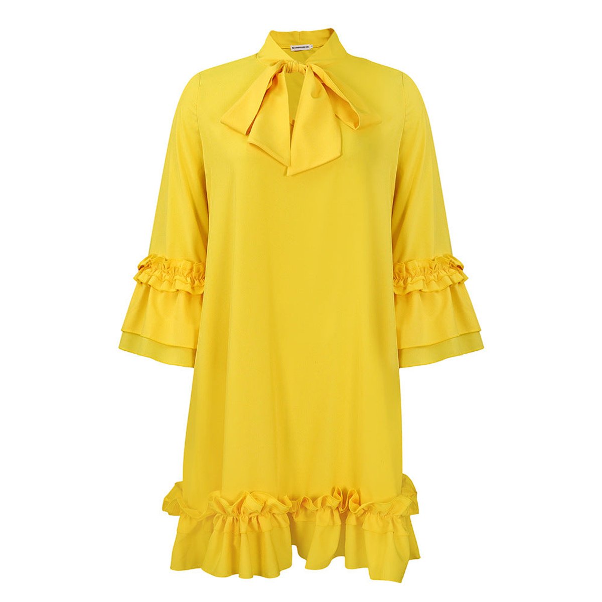 Annika Ruffle Tunic Mini Dress with Bow Collar