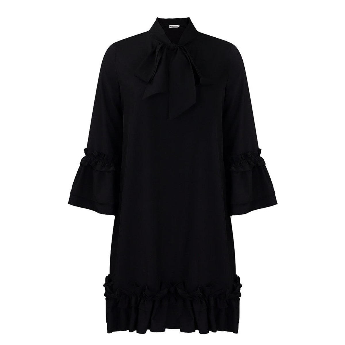 Annika Ruffle Tunic Mini Dress with Bow Collar