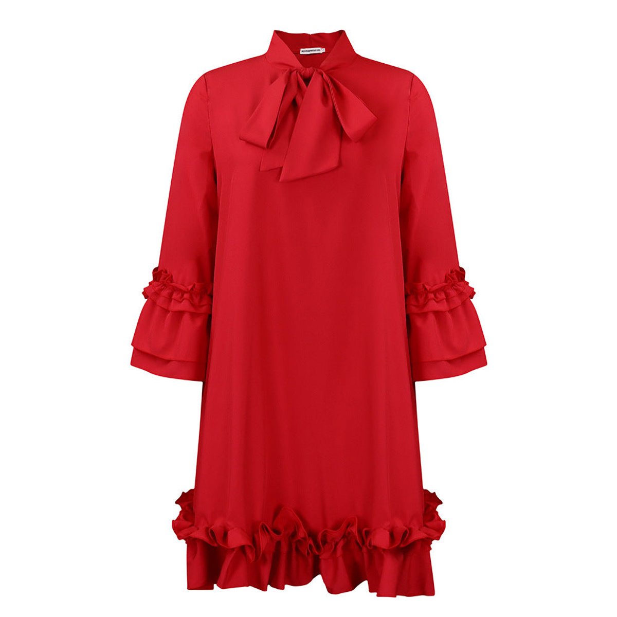 Annika Ruffle Tunic Mini Dress with Bow Collar