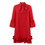 Annika Ruffle Tunic Mini Dress with Bow Collar