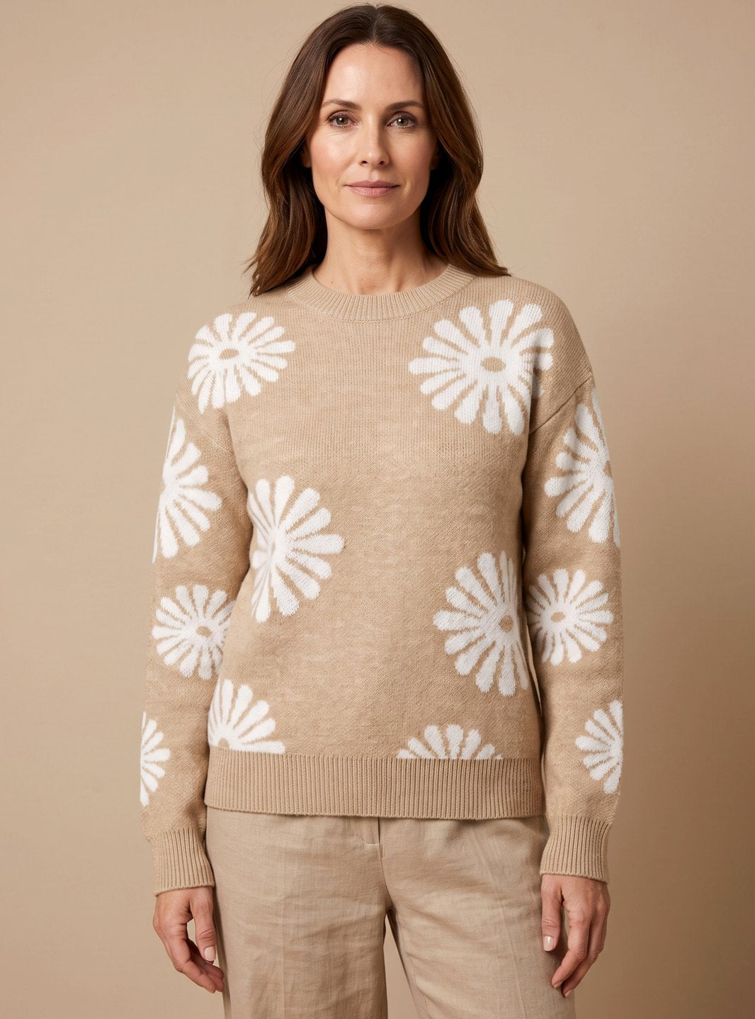Emilia Floral Intarsia Crewneck Knit Sweater Relaxed Fit