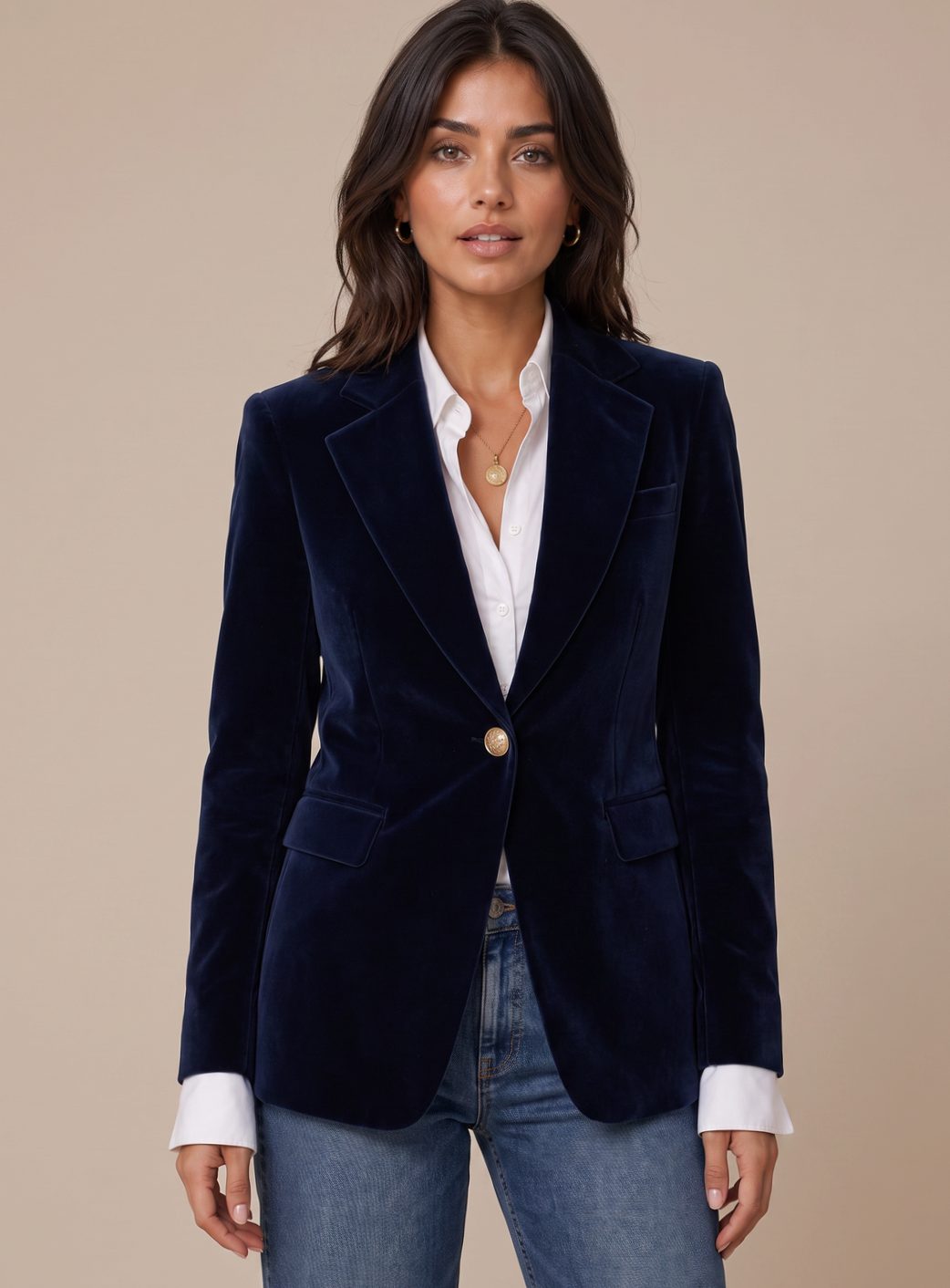 Elisabeth Velvet Blazer with Gold Buttons Slim Fit