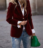 Elisabeth Velvet Blazer with Gold Buttons Slim Fit