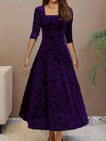 Nora Floral Embossed Velvet A-Line Midi Dress