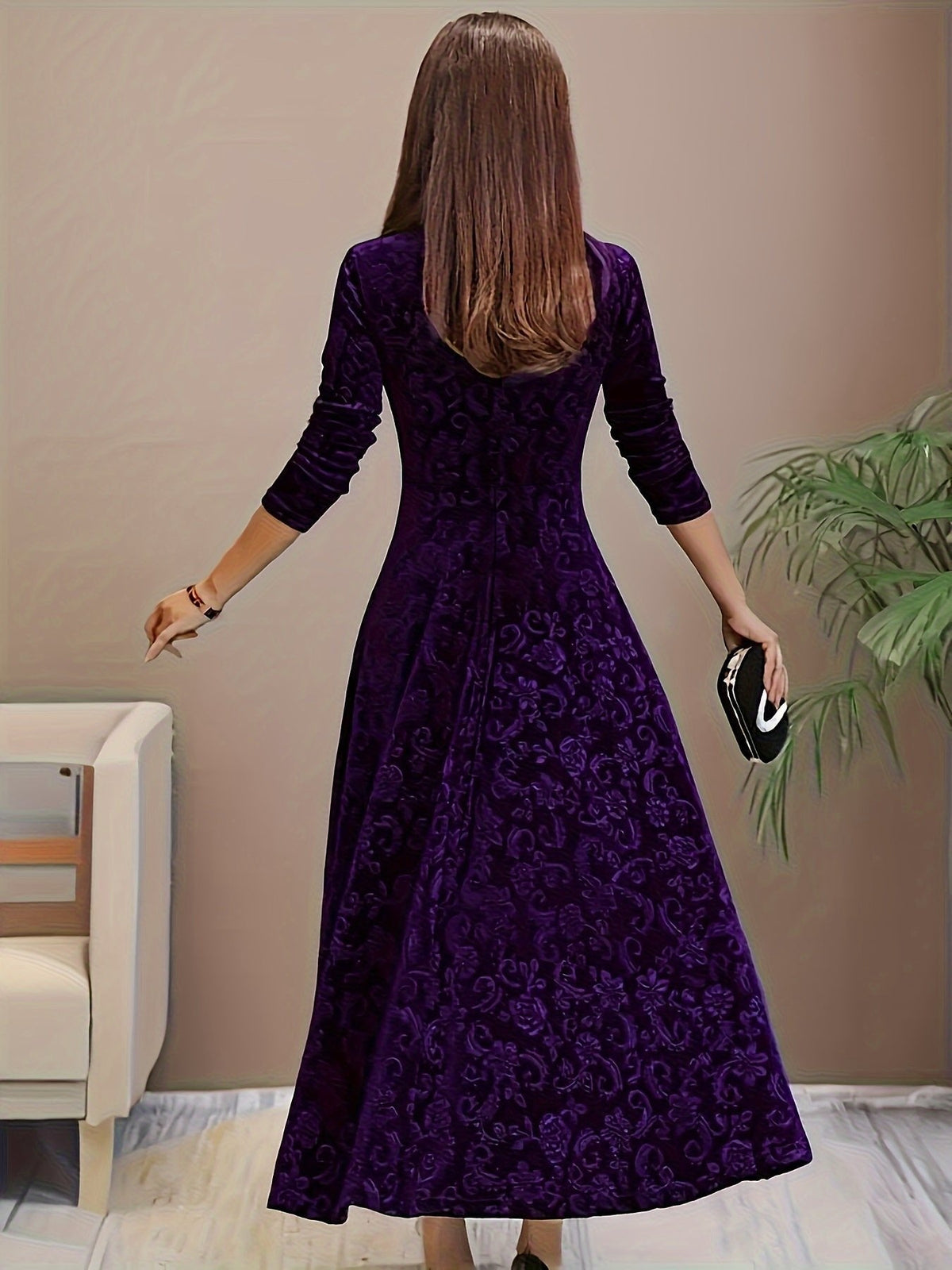 Nora Floral Embossed Velvet A-Line Midi Dress