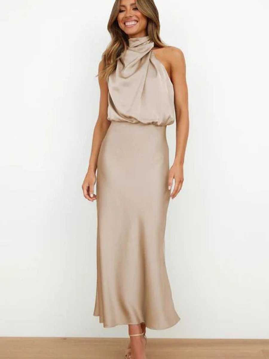 Marie Satin Halter Cocktail Midi Dress