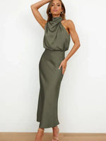 Marie Satin Halter Cocktail Midi Dress