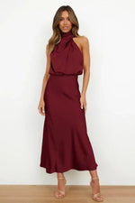 Marie Satin Halter Cocktail Midi Dress