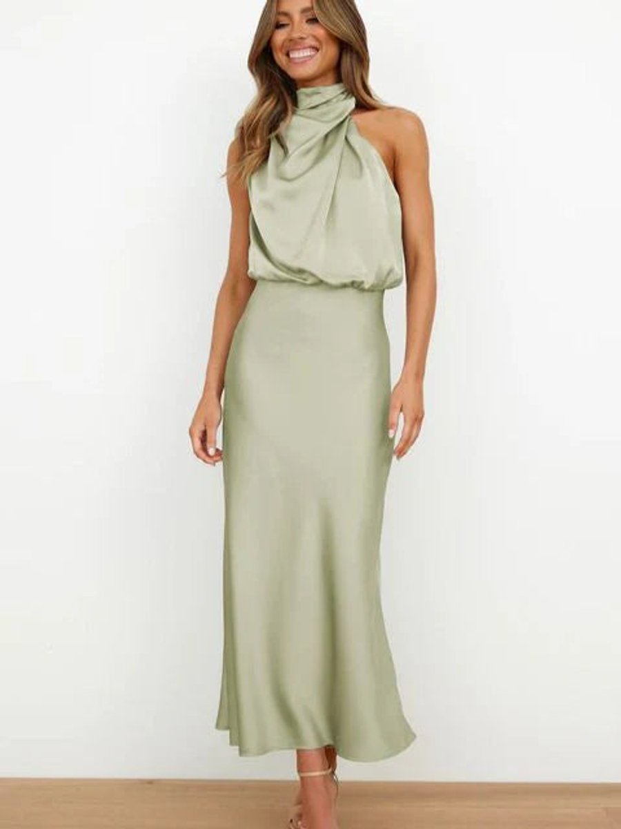 Marie Satin Halter Cocktail Midi Dress