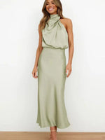 Marie Satin Halter Cocktail Midi Dress
