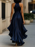 Lena Satin Halter Wrap Cocktail Dress with High-Low Hem